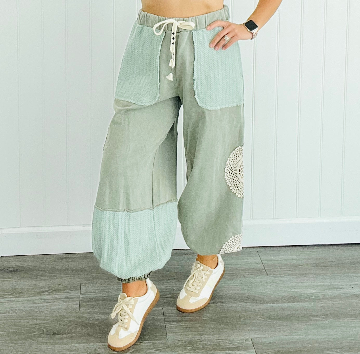 POL Dried Matcha Lace Patch Jogger Pants (Reg)