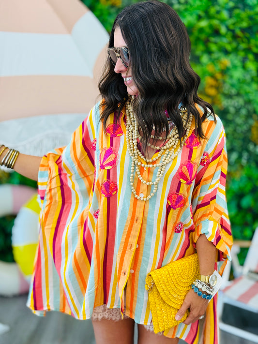 Striped Seashells Button Up Top (One Size)