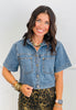 Denim Blue Rhinestone Button Up Top (Reg. and Plus)