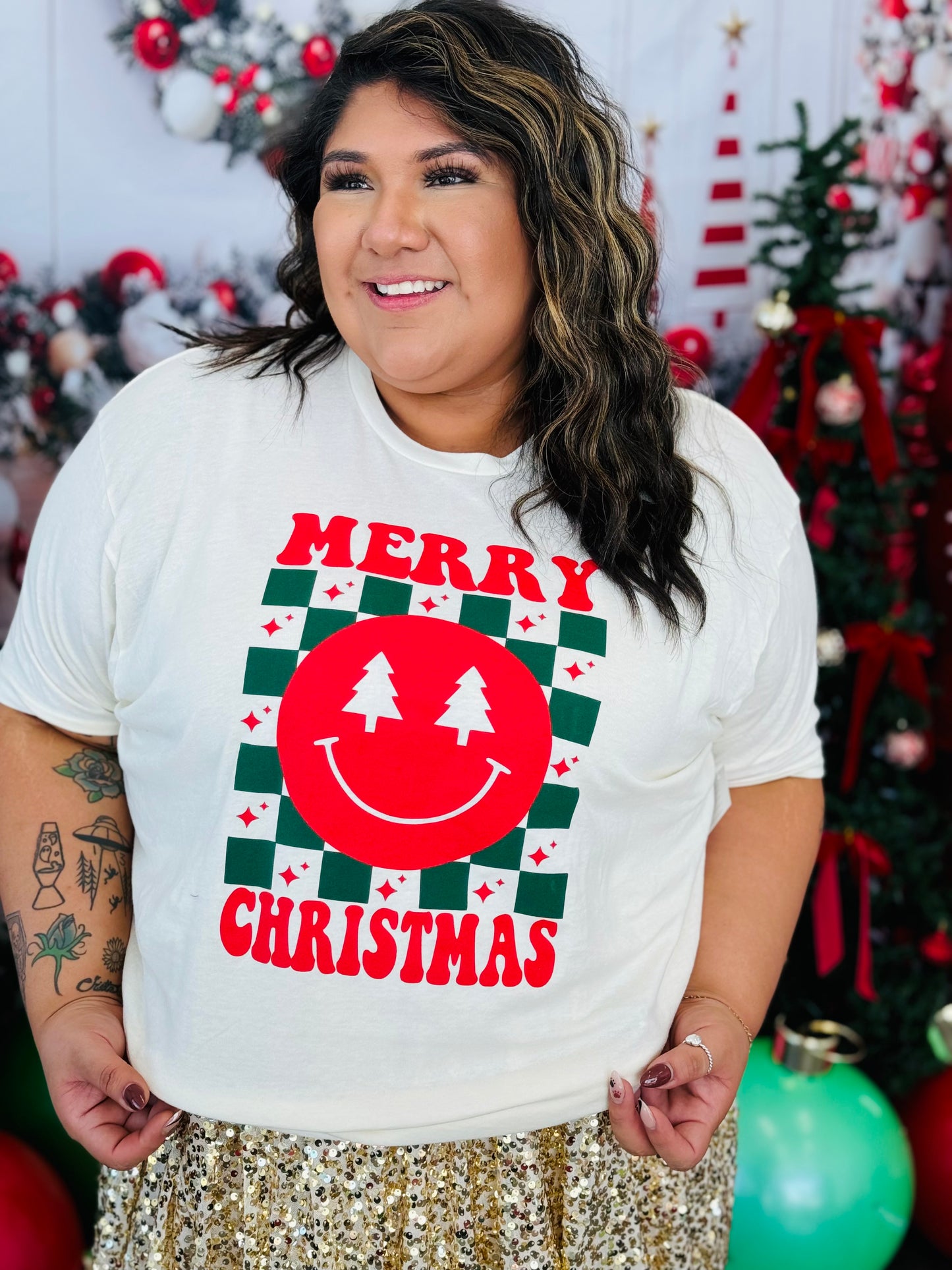 Merry Christmas Happy Face Tee (Reg. and Plus)