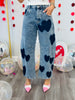 Heart Print Denim Barrel Jeans (Reg)