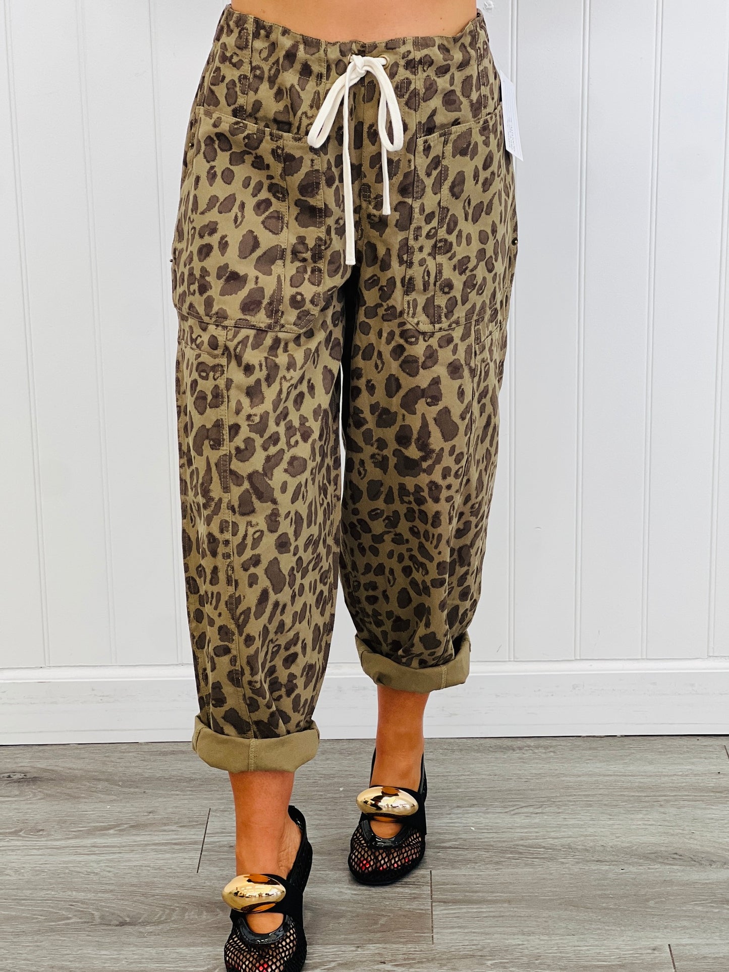 Olive Leopard Wild Side Barrel Pants (Reg.)