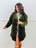 Olive Velvet Quilted Longline Jacket (Reg. and Plus)