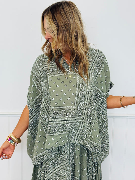 Olive Bandana Short Sleeve Top (OS)