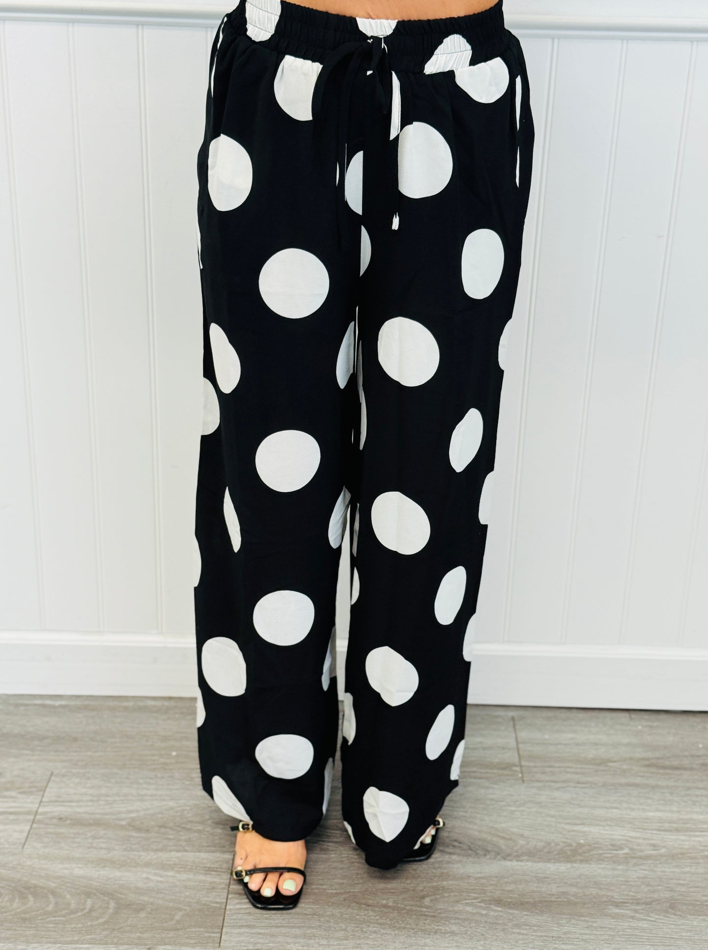 Black/White Polka Dot Top & Pants Set (Reg & Plus)