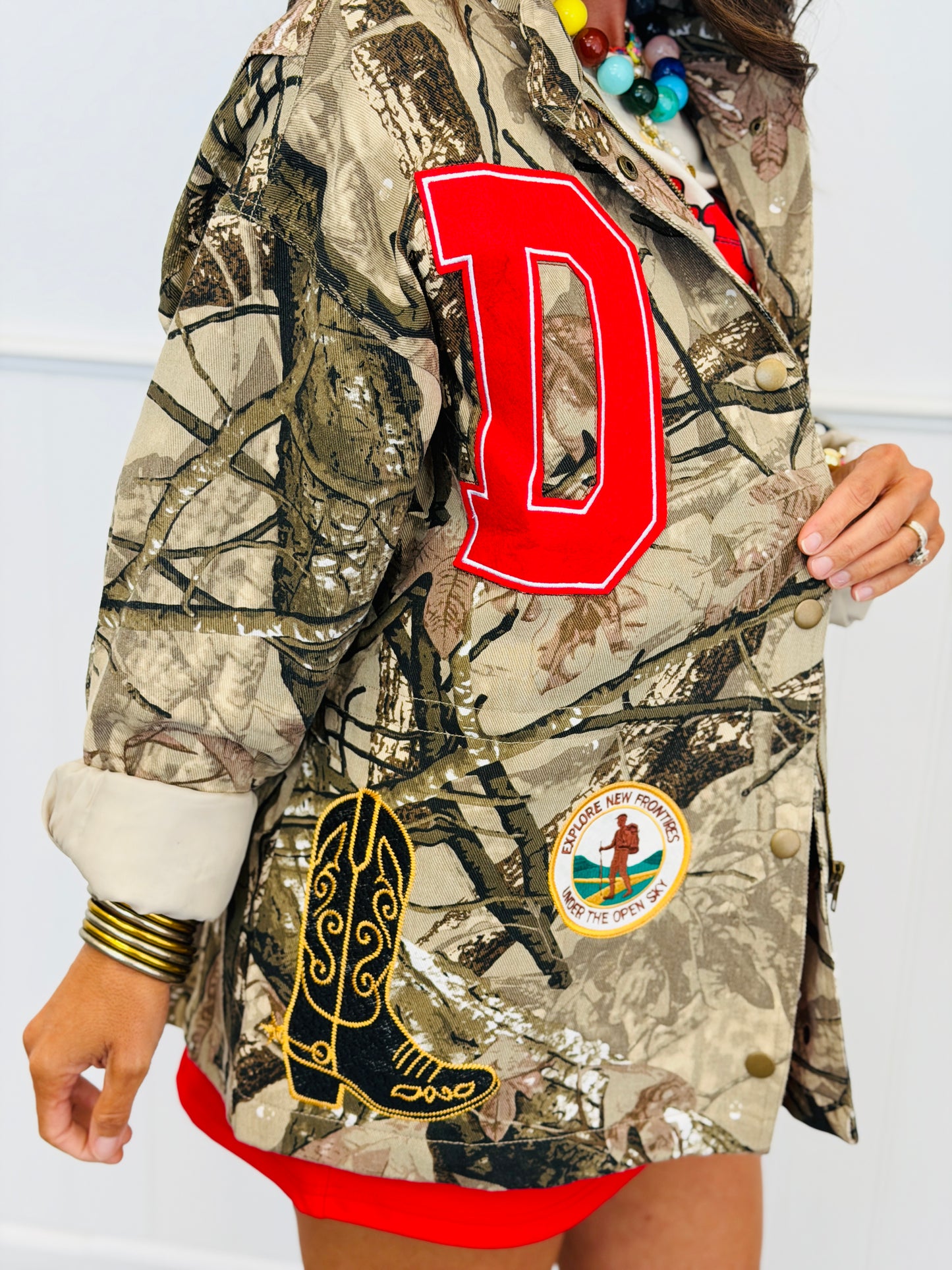 Camo Patch Detail Snap Front Jacket (Reg. and Plus)