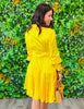 Bright Yellow Satin Side Wrap Mini Dress (Reg.)