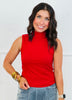 Red Sleeveless Ribbed Turtleneck Top (Reg. and Plus)