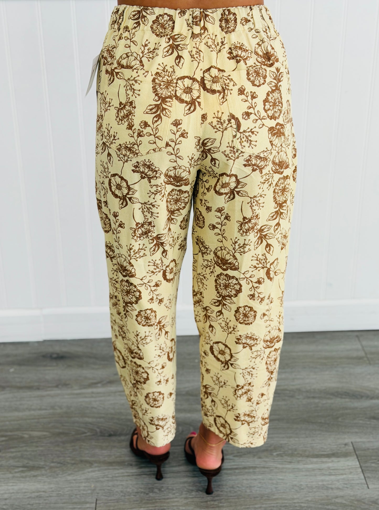 Custard Botanical Floral Print Drawstring Pants (Reg & Plus)