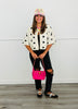 Cream/Black Polka Dot Short Sleeve Cardigan (Reg and Plus)