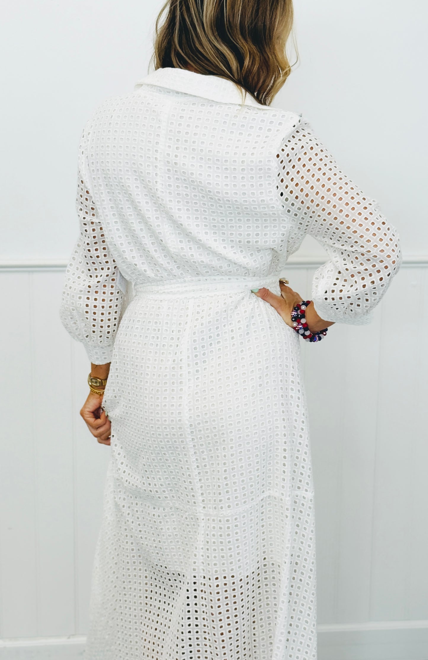 White Eyelet Wrap Style High-Low Dress (Reg. & Plus)