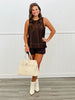 Brown Accent Stitch Sleeveless Top (Reg.)