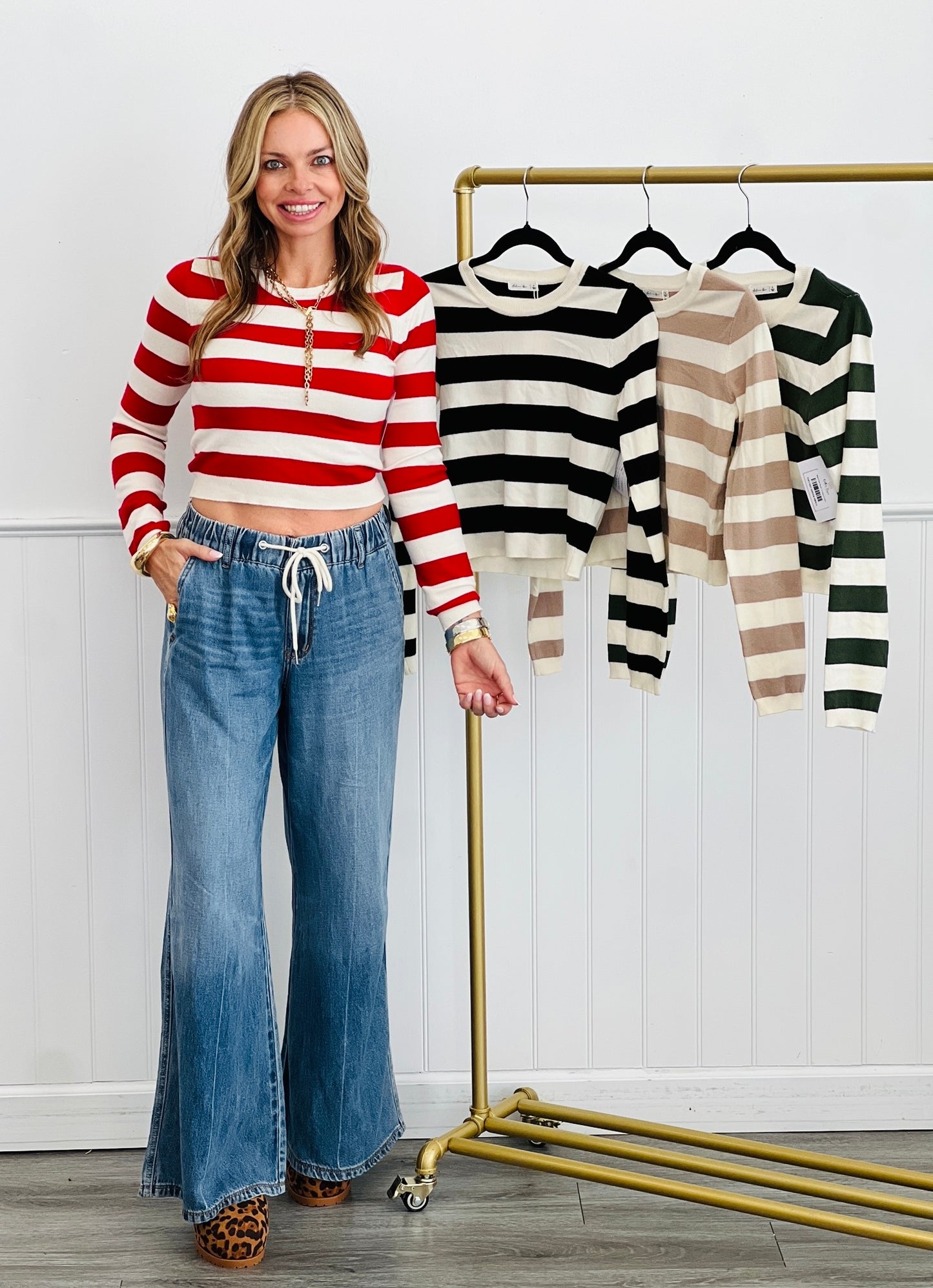 Striped Fitted Sweater Top (Reg.)-4 Colors