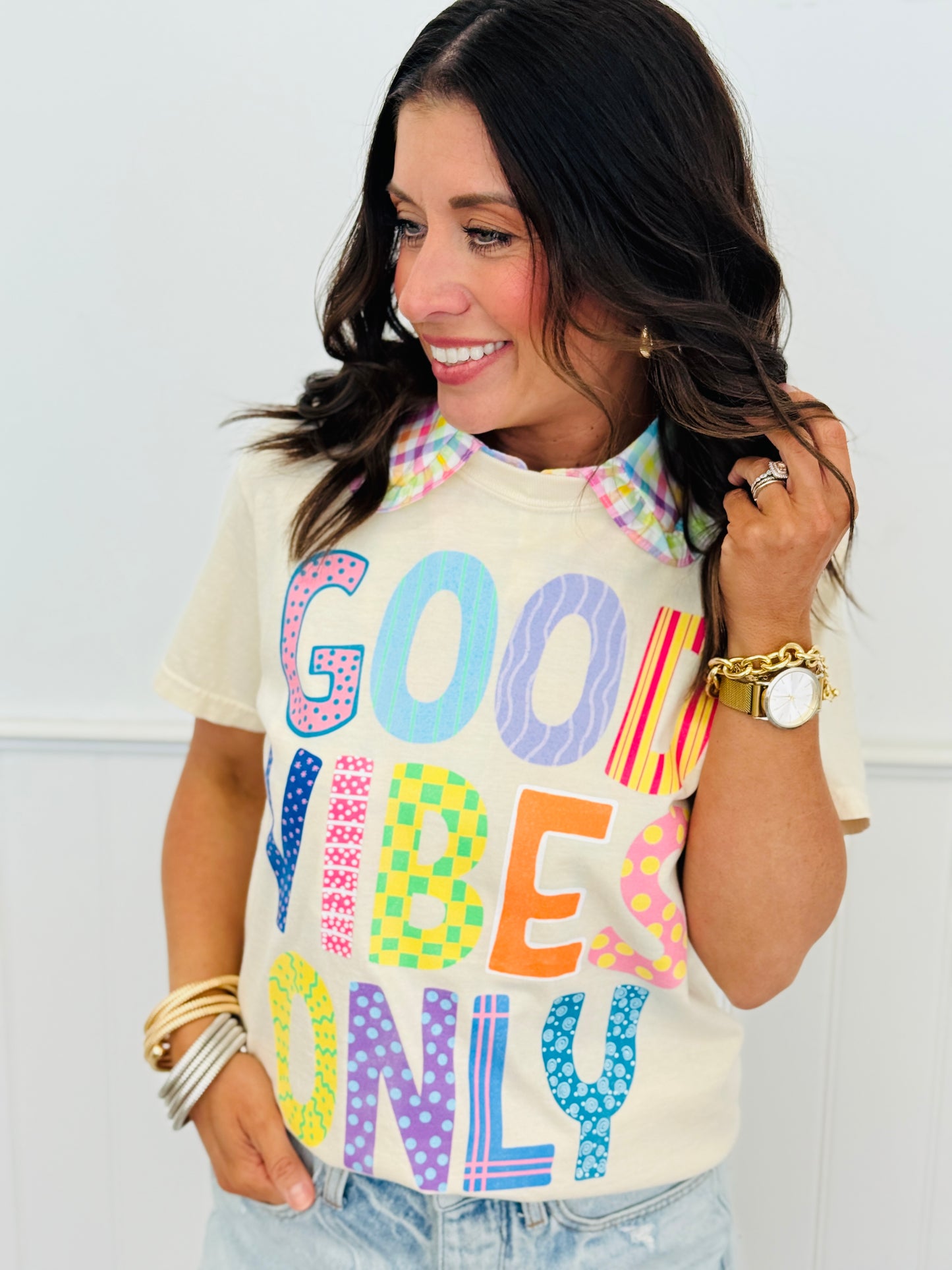 Cream Good Vibes Only Tee (Reg. and Plus)