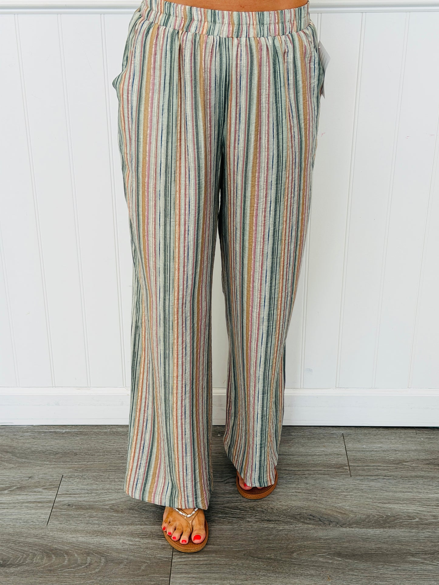 Multi Striped Pocket Wide Leg Pants (Reg. and Plus)