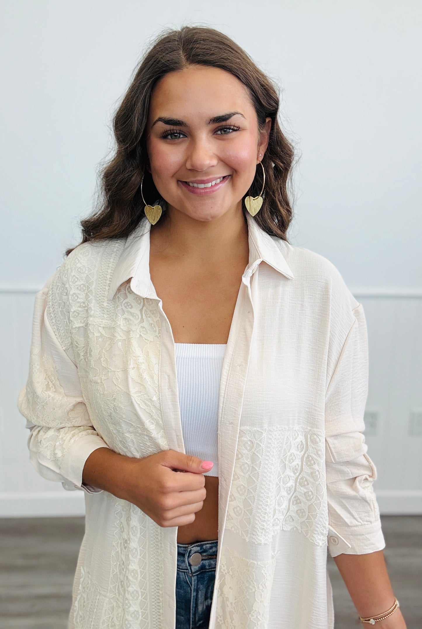 Long Lace Button Up Jacket (Reg. & Plus)- 2 Colors