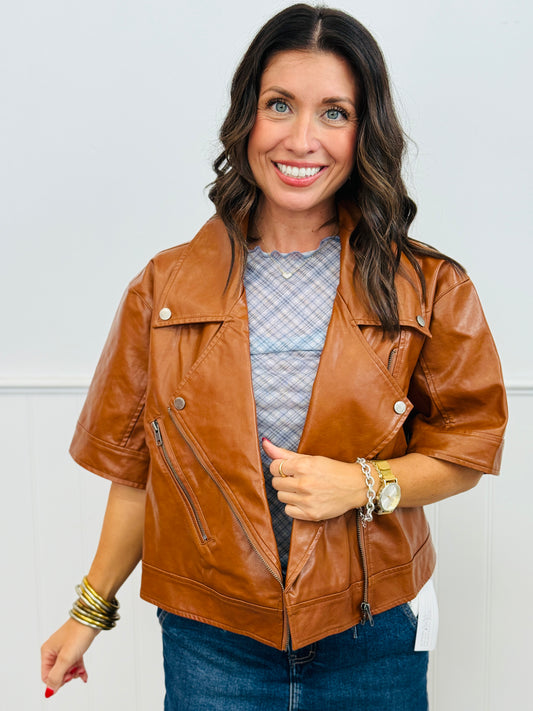 Cognac Boxy Faux Leather Short Jacket (Reg.)