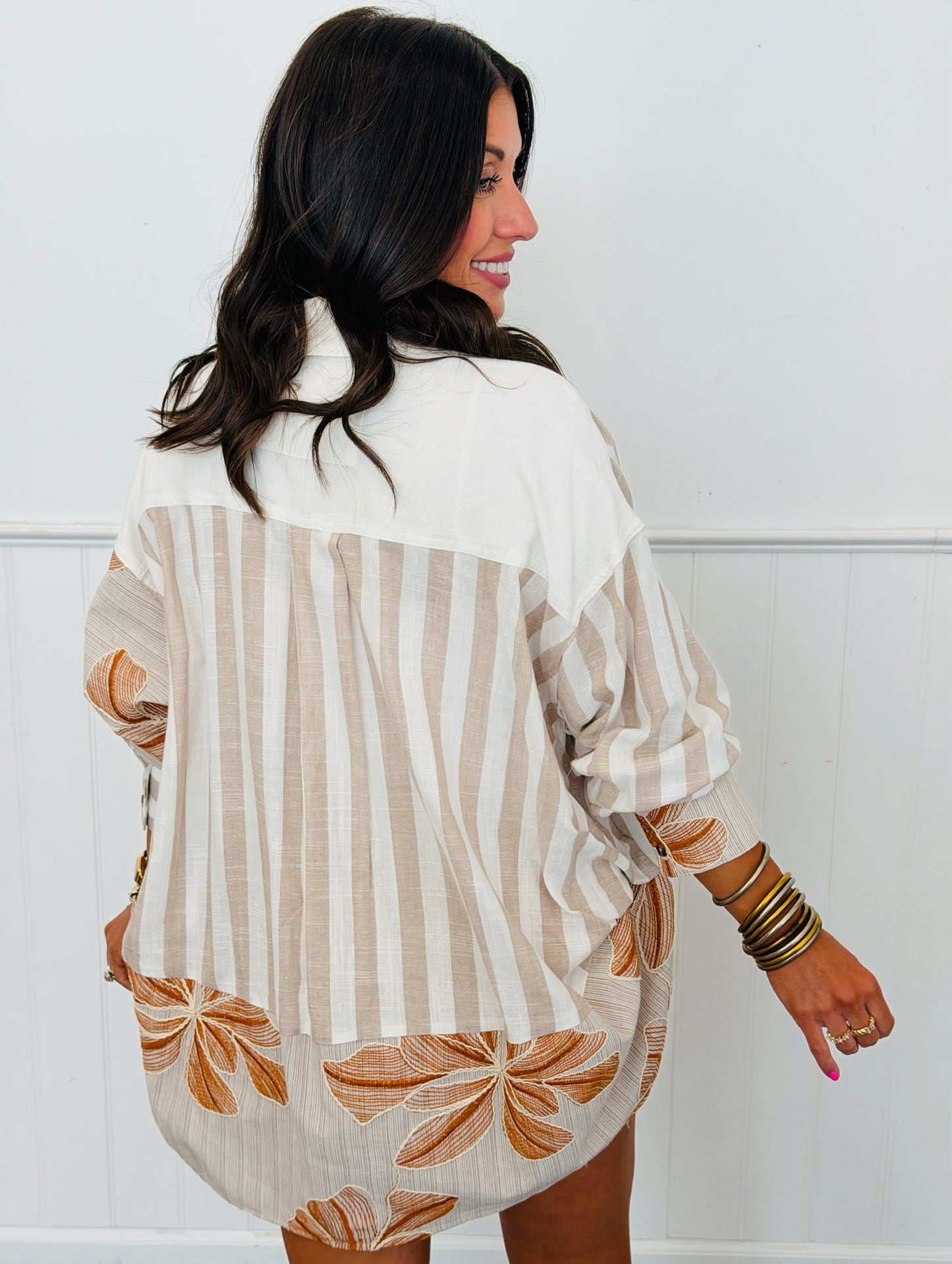 Burnt Orange Mixed Print Button Down Shirt (Reg. and Plus)