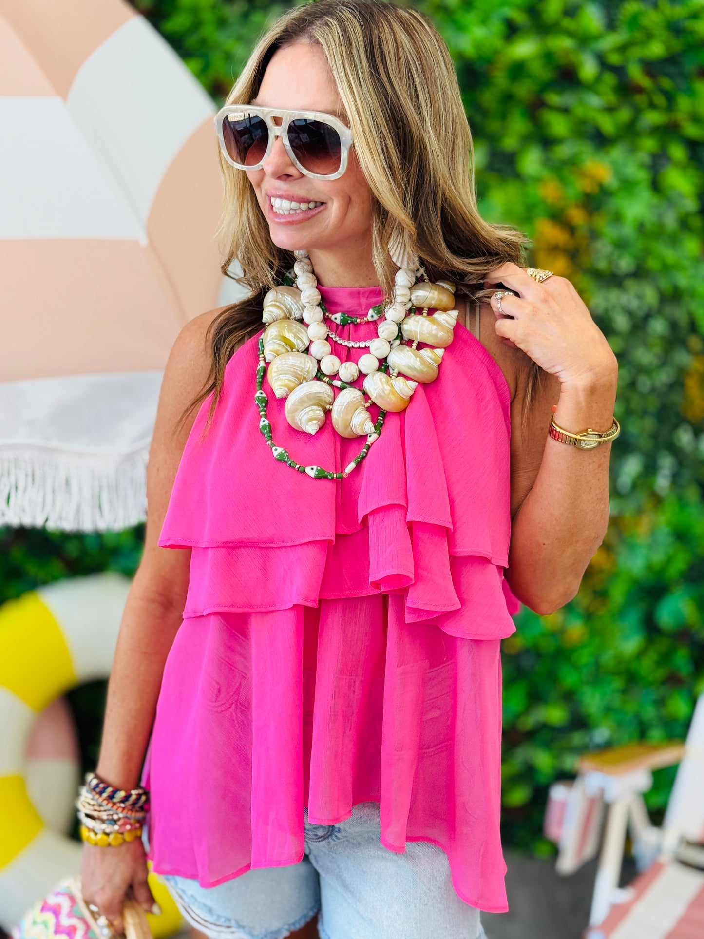 Fuchsia Layered Mock Neck Top (Reg.)