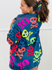 Queen Of Sparkles Denim Neon Skull & Crossbones Button Up Tunic Top (Reg. and Plus)