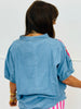 Denim Puff Sleeve Embroidered Top (Reg & Plus) - 2 Colors
