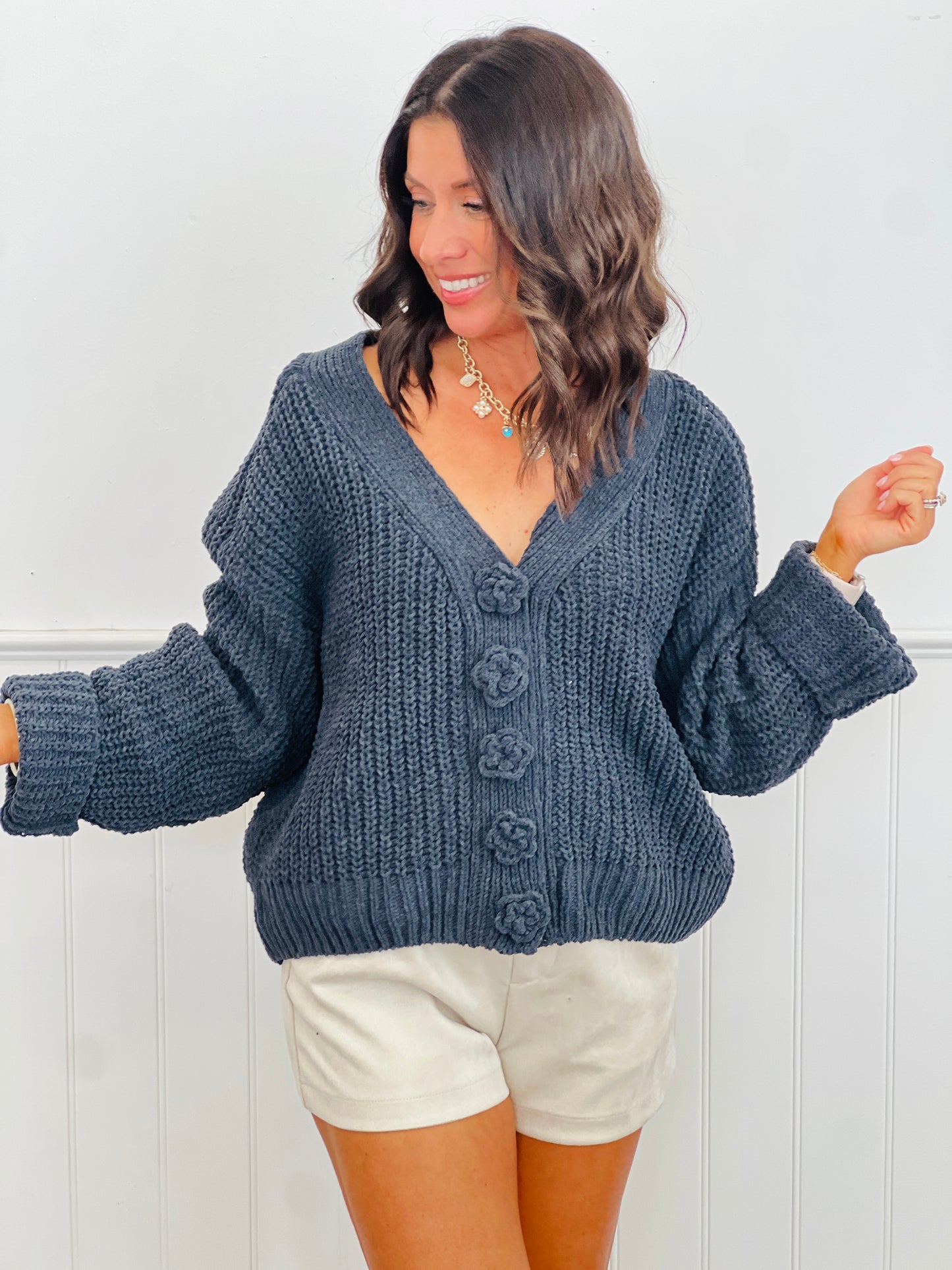 POL Rosette Buttons Sweater Cardigan (Reg.)-3 Colors