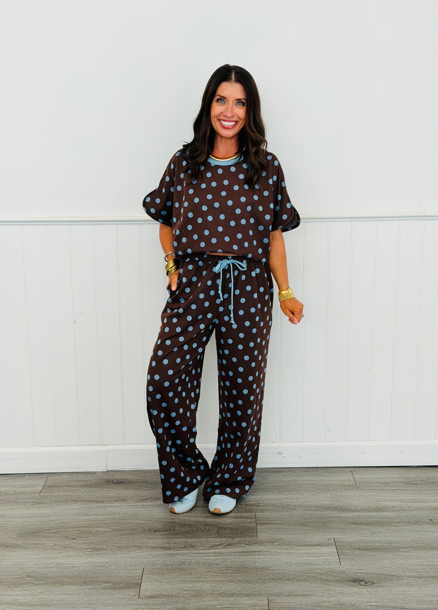Brown Polka Dot Top & Pants Set (Reg.)