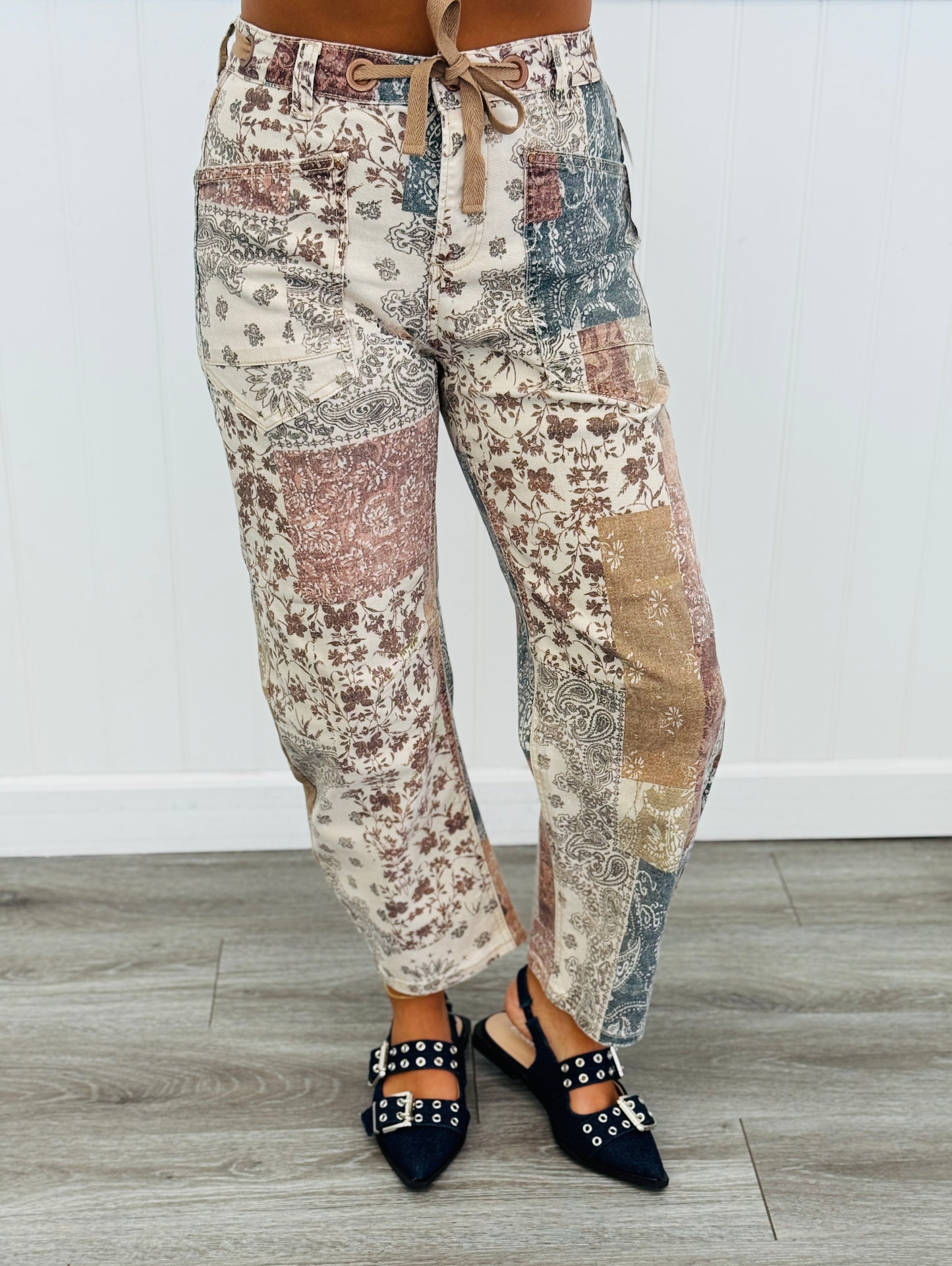Risen Patchwork Charm Barrel Pants (Reg & Plus)