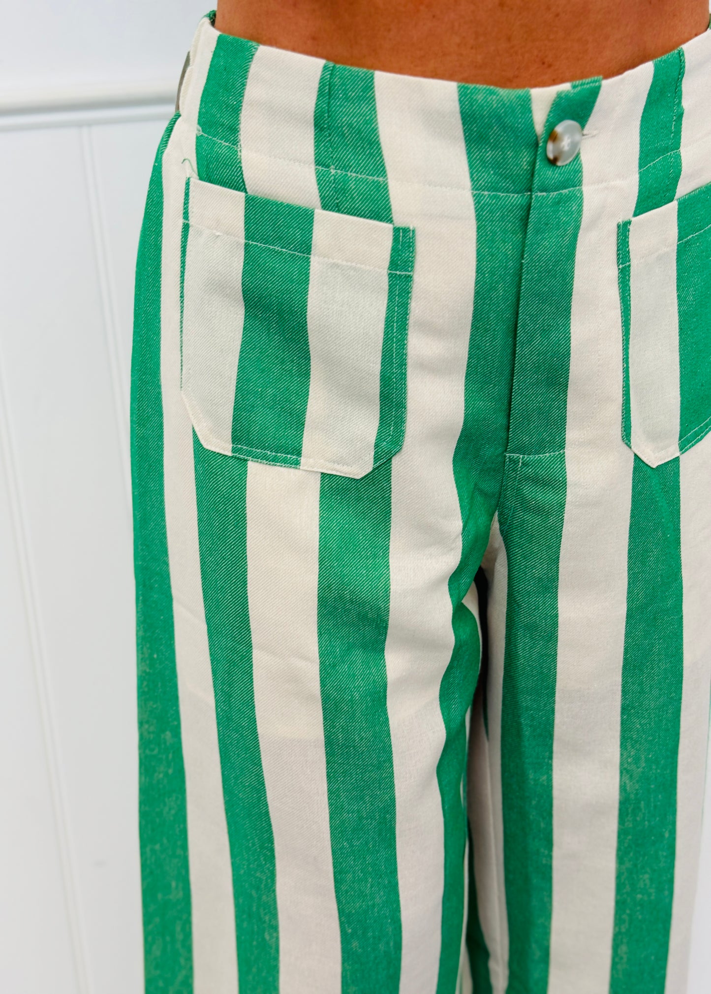 Green Bold Striped Wide Leg Pants (Reg.)