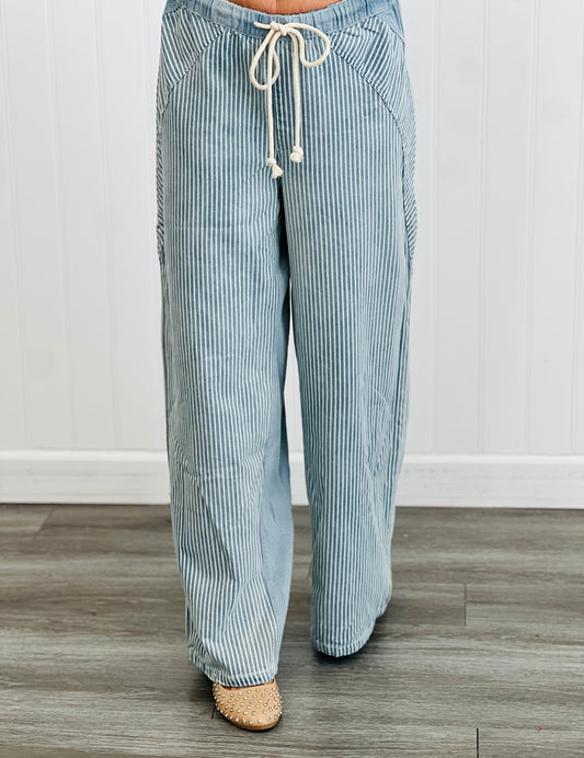 Denim Mineral Washed Pinstripe Drawstring Pants (Reg.)