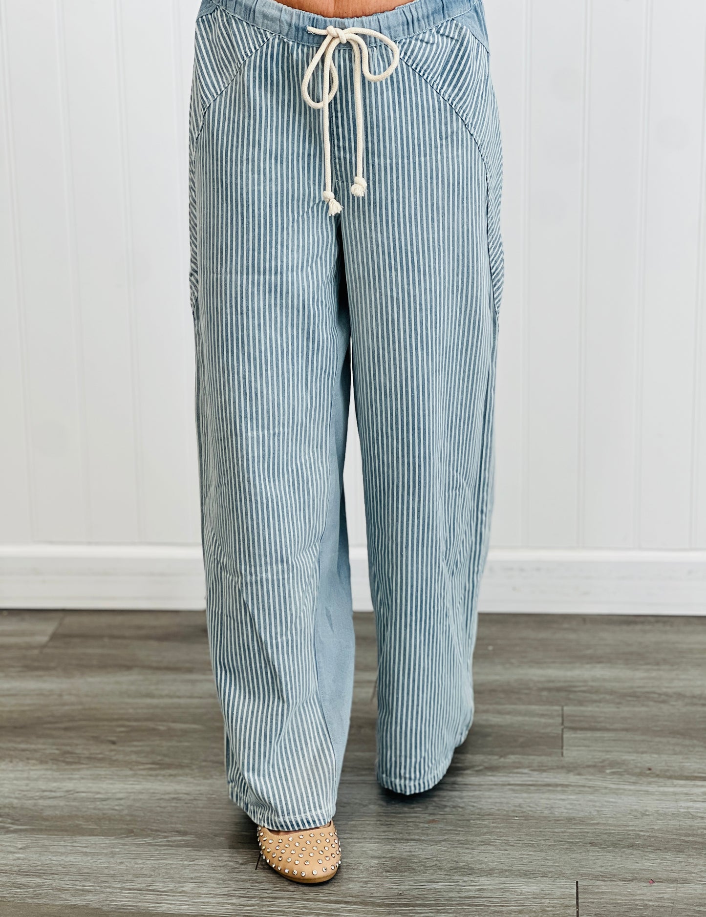 Denim Mineral Washed Pinstripe Drawstring Pants (Reg.)