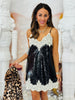Black Fully Sequined Lace Trim Mini Dress (Reg.)