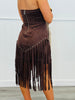 Dark Brown Studded Suede Fringe Mini Dress (Reg.)