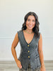 Washed Denim Button Down Vest Top (Reg.)-2 Colors