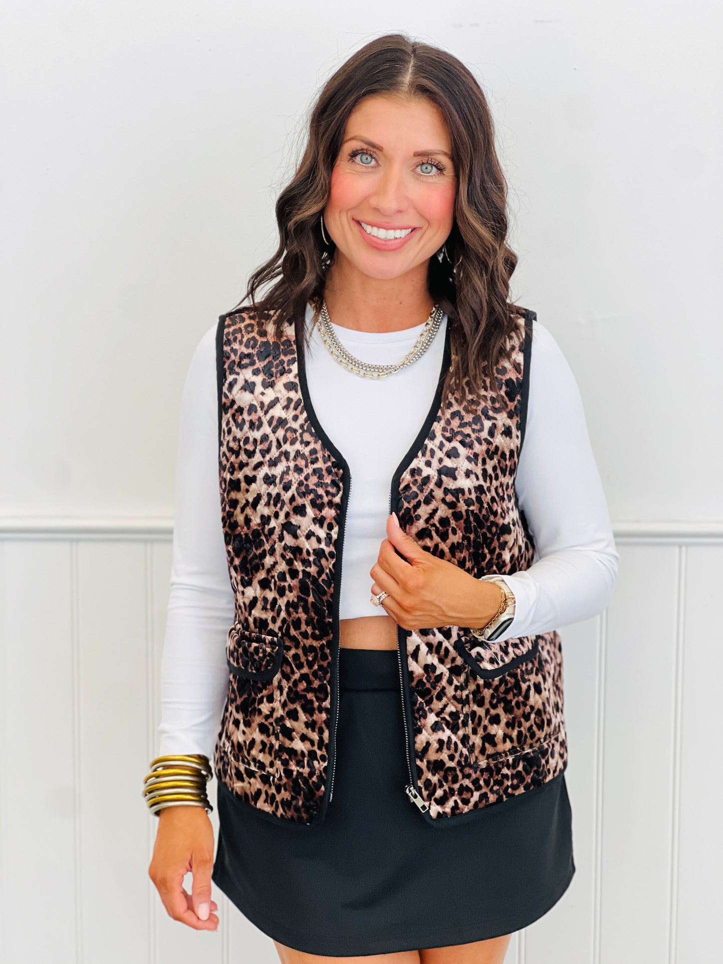 Leopard Quilted Velvet Vest (Reg. and Plus)
