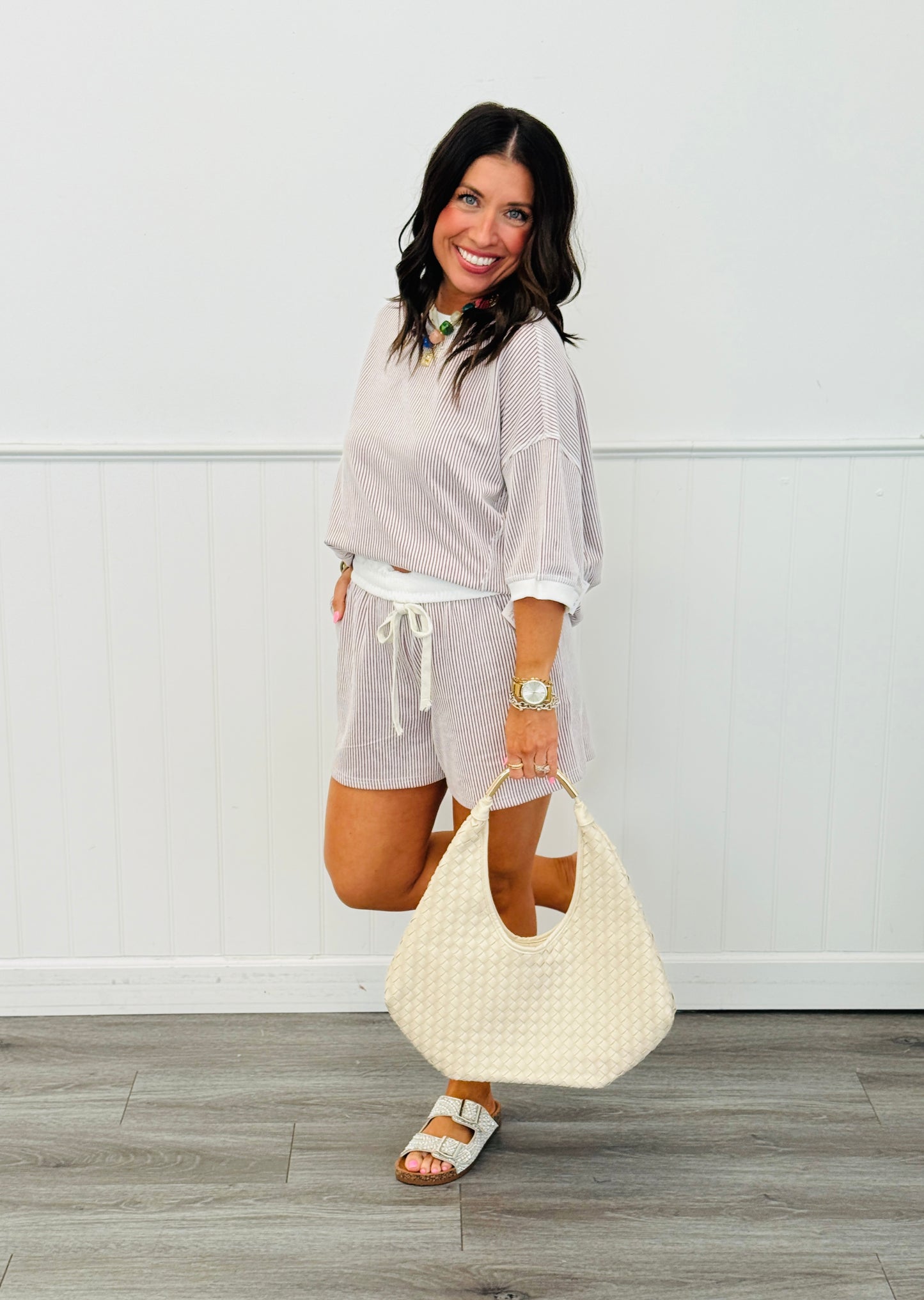 Ivory/Red Striped Shorts (Reg & Plus)