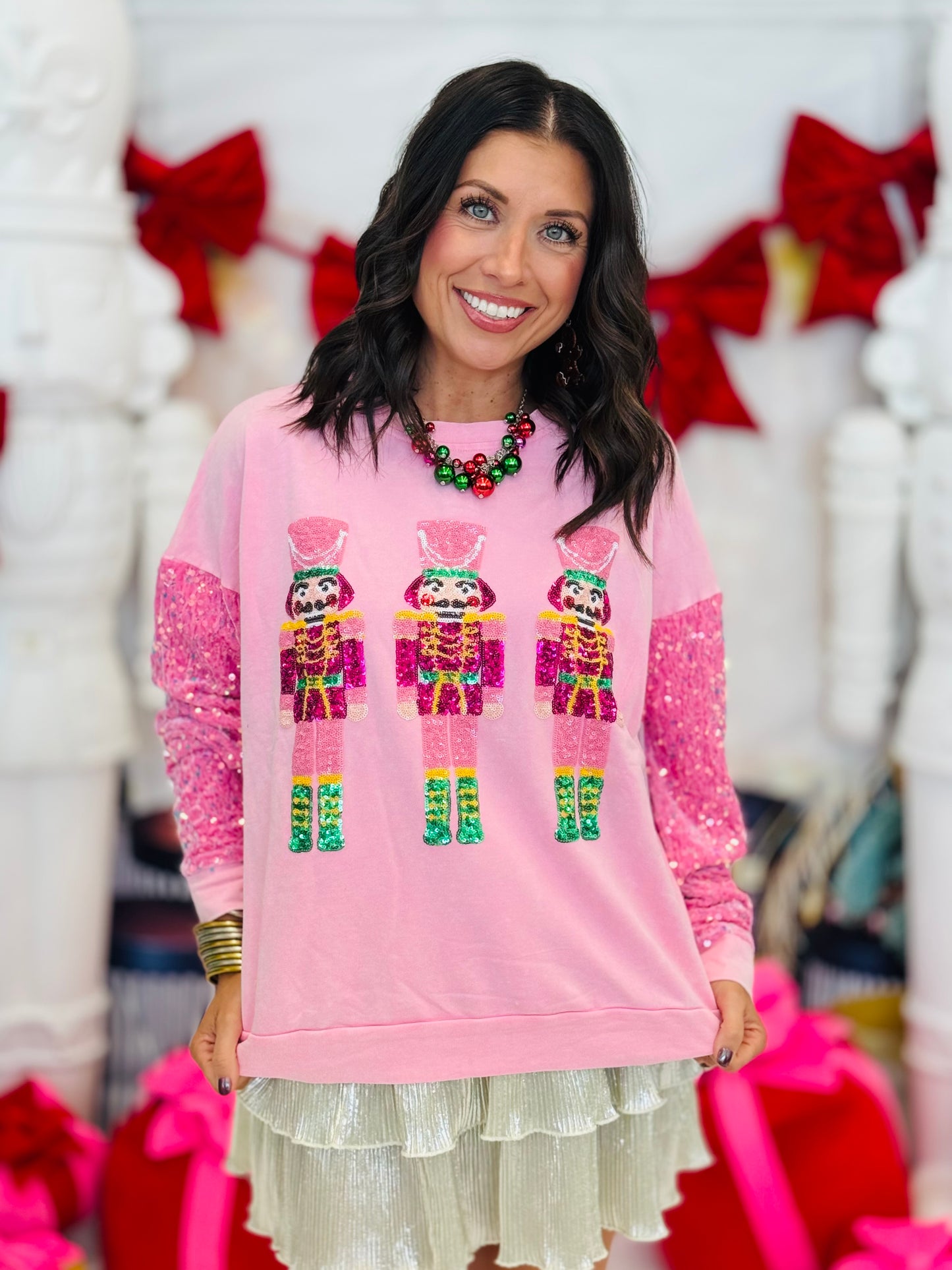 Sequin Nutcrackers Velvet Sleeve Sweatshirt (Reg & Plus)-2 Colors