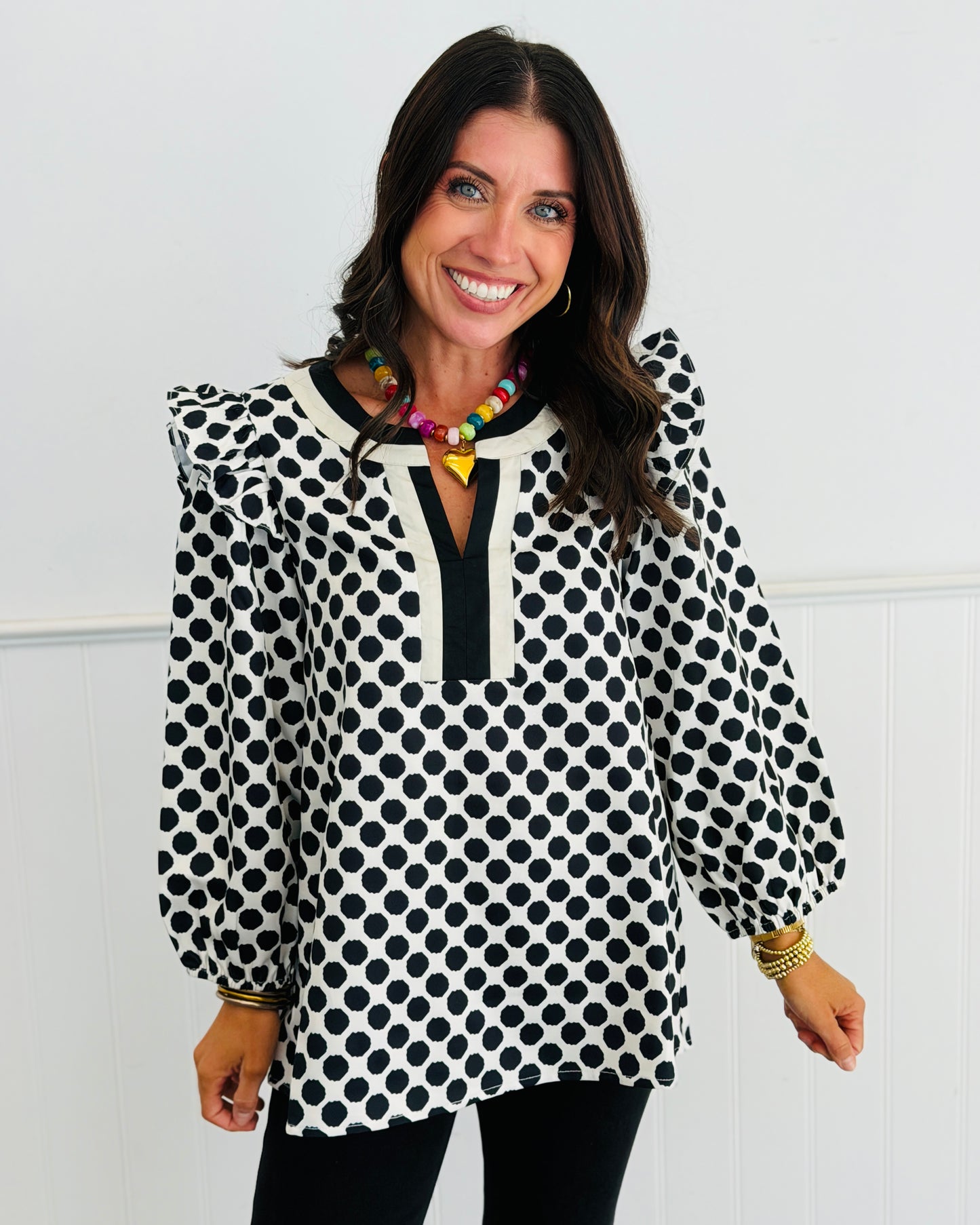 White/Black Polka Dot Blouse (Reg & Plus)