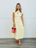 Pale Yellow Shirred Midi Dress (Reg & Plus)