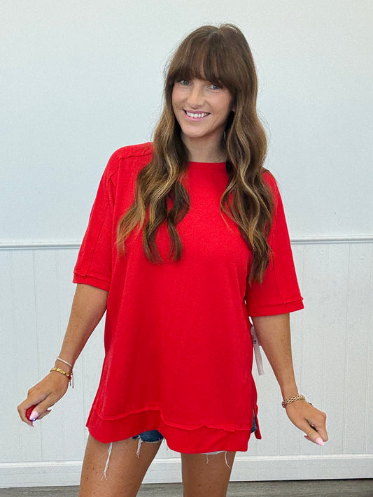 Offset French Terry Short Sleeve Top (Reg.) - 3 Colors