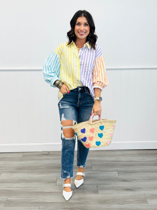 Yellow Pastel Perfection Striped Shirt (Reg. & Plus)