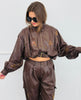 Coffee Floral Sequin Zip Up Jacket (Reg.)