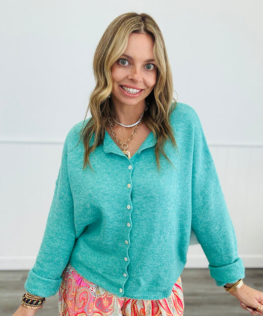 Turquoise Button Down Cardigan (Reg.)