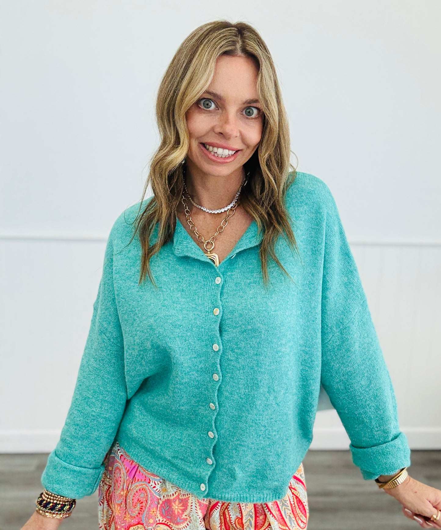 Turquoise Button Down Cardigan (Reg.)