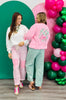 Lt Pink Embroidered & Checker Lucky Clover Sweatshirt (Reg.)