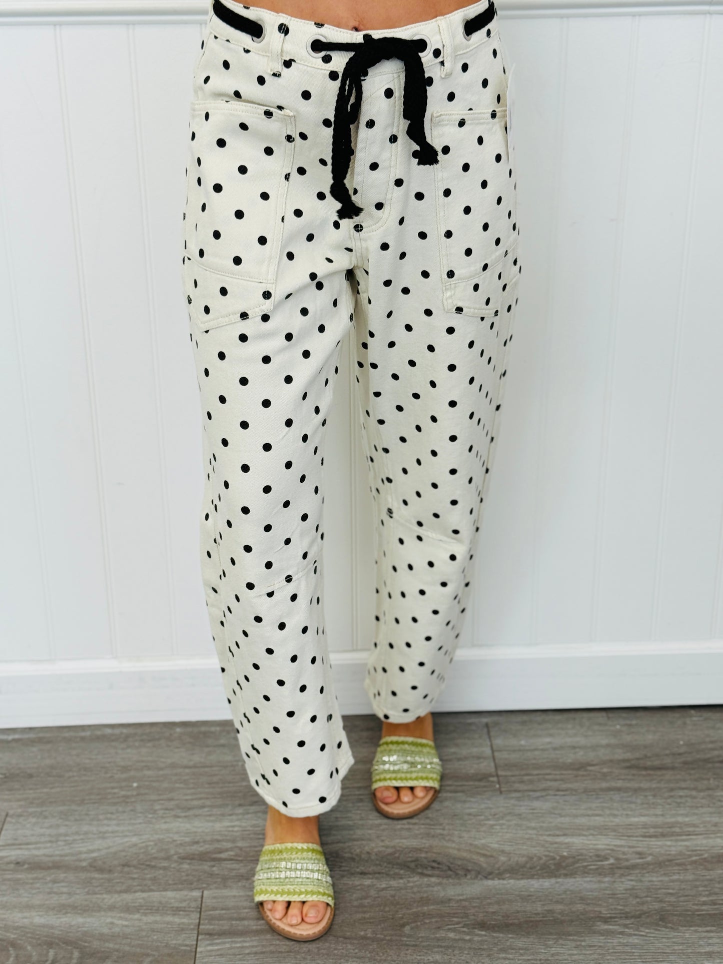 Cream Denim Polka Dot Barrel Pants (Reg.)
