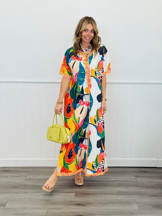 Multi Fruit Print Maxi Dress (Reg. and Plus)