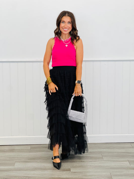 Black Cascading Tulle Mesh Maxi Skirt (Reg & Plus)