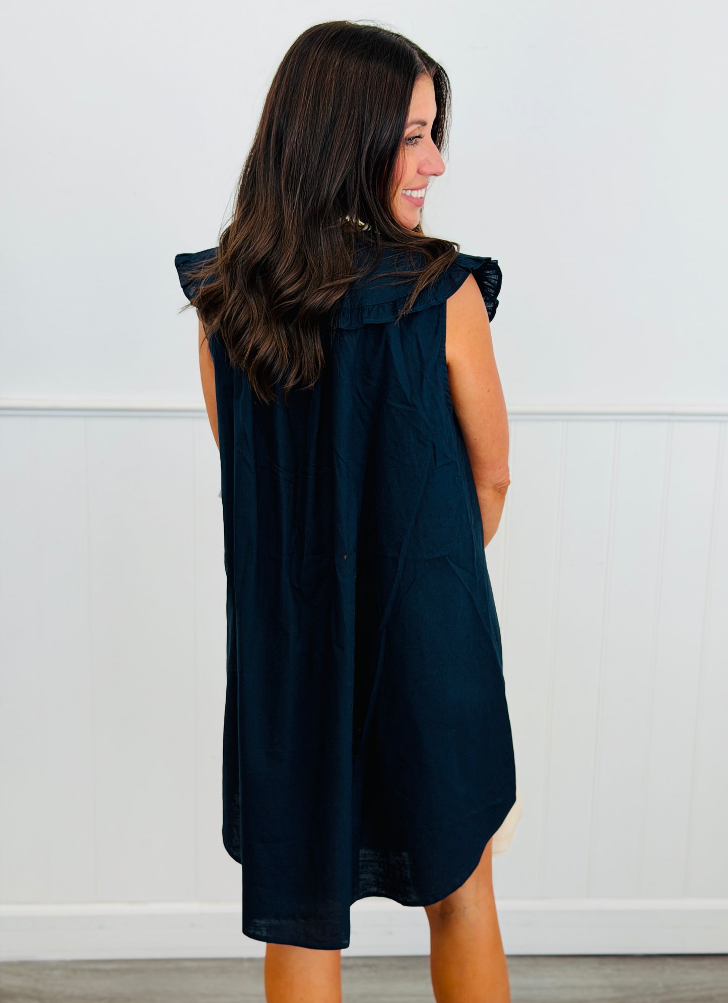 Midnight Sleeveless Button Down Mini Dress (Reg.)