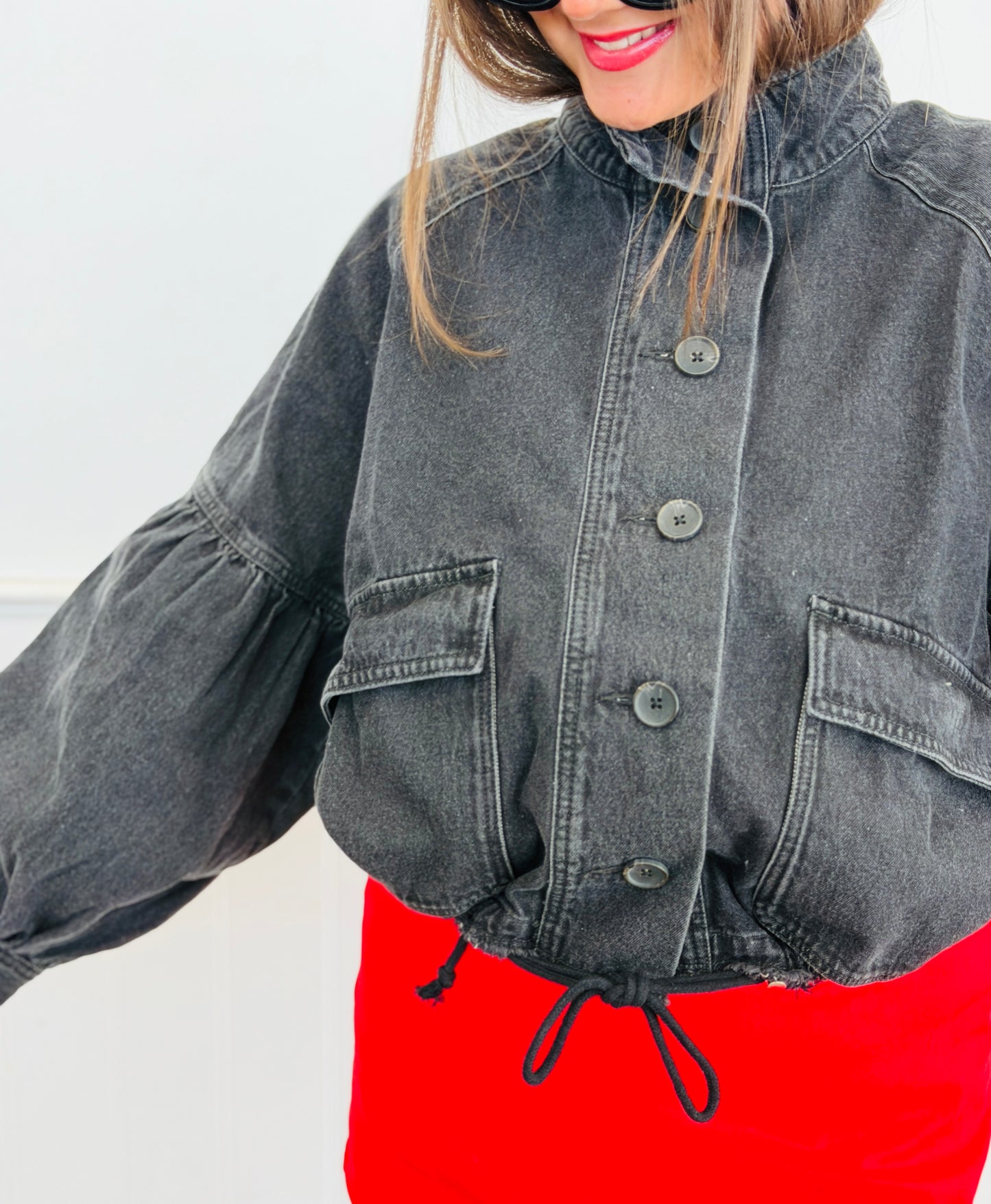 Black Denim High Neck Jacket (Reg. and Plus)